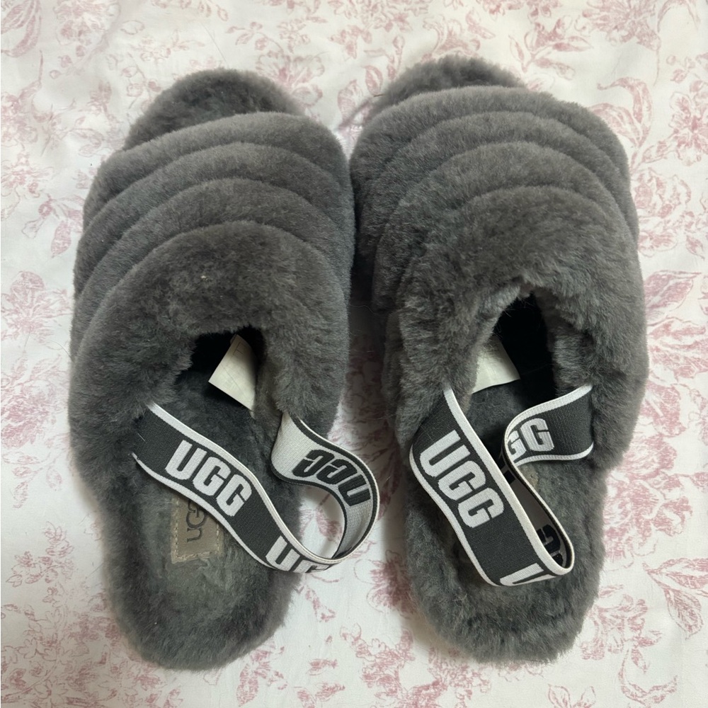 UGG Gray Fluffy Slippers